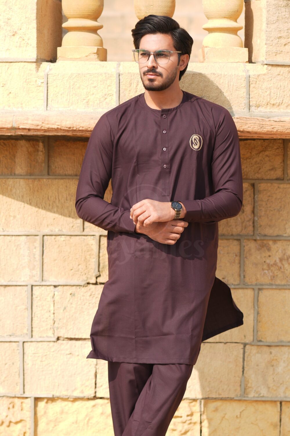 Men's Maroon Unstitched Kurta Shalwar